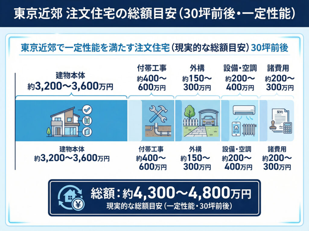 東京近郊注文住宅の総額目安のグラフ